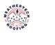 Logo of Weathertech Roofing with raindrops, lightning, and rooftops. Established in 2014.