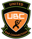 Schwarzes und oranges Wappen mit "UBC"-Text und einer Figur mit Gewicht. Text: "United Bar Connection".