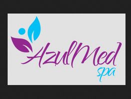 Azul Med Spa logo with blue leaf and purple text on a light background.