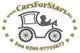 Logo mit Oldtimer und Text "CarsForStars" und Telefonnummer. Webseite genannt.