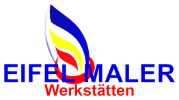 Logo der EIFEL MALER Werkstätten mit einem bunten Flammendesign.