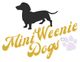 Silhouette of a dachshund above the text "Mini Weenie Dogs" with a paw print.