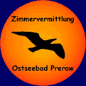 Silhouette eines Vogels vor einem orangefarbenen Hintergrund, mit Text: Zimmervermittlung Ostseebad Prerow.