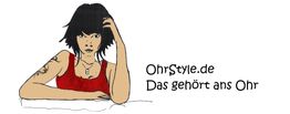 Frau mit schwarzem Haar, rotem Oberteil. Text: "Ohrstyle.de - Das gehört ans Ohr."