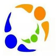 Logo con formas abstractas en azul, naranja y verde formando un círculo.