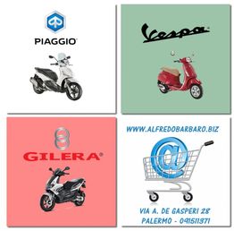 Loghi e scooter di Piaggio, Vespa, Gilera e indirizzo web di negozio a Palermo.