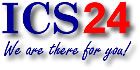 Logo mit Schriftzug: "ICS24" in Blau und Rot, darunter "We are there for you!" in Kursivschrift.