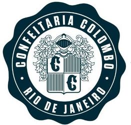 Emblema da Confeitaria Colombo, Rio de Janeiro, com brasão e iniciais "CC".