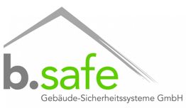 Logo der Firma b.safe Gebäudesicherheitssysteme GmbH mit einem grauen Dach-Symbol.