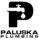 Logo of Paluska Plumbing with a large "P" and faucet dropping a water droplet.