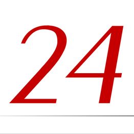 Zahl 24 in roter Schrift auf weißem Hintergrund.