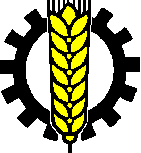 Gelbes Weizenähren-Symbol über schwarzem Zahnrad auf weißem Hintergrund.