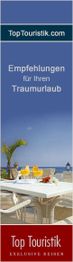 Banner mit Tisch am Meer, zwei Getränke und Text: "Empfehlungen für Ihren Traumurlaub".