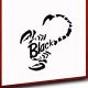Schwarzer Skorpion in stilisierter Form mit dem Wort "Black" innerhalb des Designs.