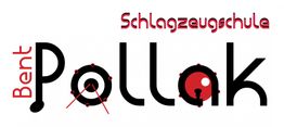Logo der Bent Pollak Schlagzeugschule mit stilisierten Buchstaben und Schlagzeugelementen.
