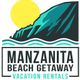 Manzanita Beach Getaway logo with mountain, sun, and wave design.