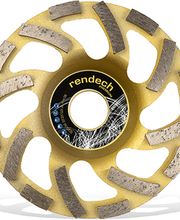 Goldene Schleifscheibe mit schwarzen und silbernen Details, Marke "rendech" in der Mitte.