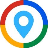 A blue map pin inside a multicolored circle, resembling a navigation app icon.
