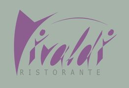 Logo des Restaurants "Vivaldi" in lila auf grauem Hintergrund.