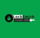 "Green background with 'LockSmith Forest Hills' logo, padlock, and key design."