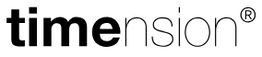 Logo met het woord "timension" in zwarte letters met een geregistreerd handelsmerk.