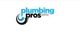 Logo with the text "plumbing pros DMV" in blue and black, featuring a faucet design.