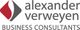Logo von Alexander Verweyen Business Consultants mit stilisiertem Symbol in Rot und Grau.