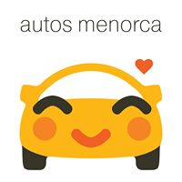Auto sonriente con corazón y texto: "autos menorca".