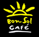 Logo mit gelber Sonne und Text "Bon Sol Café" auf schwarzem Hintergrund.