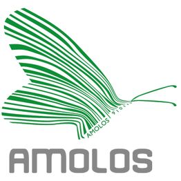 Schmetterlingslogo in grün mit Text "AMOLOS" darunter.