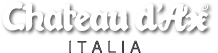 Logo di "Chateau d'Ax Italia" in caratteri bianchi su sfondo trasparente.