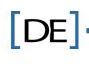 Blaues, eckiges Klammernpaar um den Buchstaben "DE" auf weißem Hintergrund.