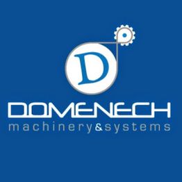 Logo de Domenech: engranaje y letra "D" sobre fondo azul. Texto: "machinery & systems".