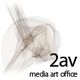 Abstrakte Kunst mit transparenten Linien; Text "2av media art office" rechts unten.