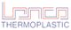Logo aus Linien mit Text "THERMOPLASTIC" darunter in Blau und Rot.