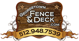 Georgetown Fence & Deck logo with website and phone number, rustic wood design, stars included.