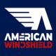 Stylized American Windshield logo in white and red on a dark blue background.