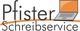 Logo von Pfister Schreibservice mit Laptop-Grafik und orangefarbenem Bogen.