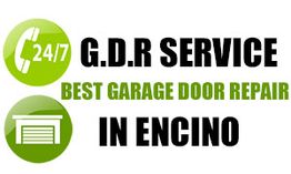G.D.R Service, 24/7 best garage door repair, in Encino with green icons of a phone and garage.