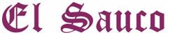Texto "El Sauco" en tipografía gótica color morado.