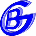 Blaues stilisiertes „B“ und „G“ ineinander verschlungen auf weißem Hintergrund.