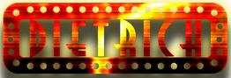 Texto "DIETRICH" en estilo metálico rojo y dorado, con fondo amarillo brillante.