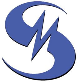 Blaues Logo mit geschwungenem „S“ und stilisiertem „M“ in der Mitte auf weißem Hintergrund.