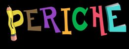 Texto "Periche" en letras de colores, con lápiz amarillo en la "P". Fondo negro.