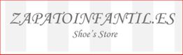Texto: "ZAPATOINFANTILES.ES Shoe's Store" en fondo con rayas grises verticales.