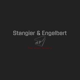 Schwarzes Logo mit Text "Stangier & Engelbert" und "The steel factory" in Rot darunter.