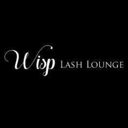 "Wisp Lash Lounge logo in elegant white script on a black background."