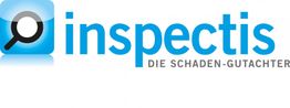 Logo von Inspectis mit einem Lupen-Symbol und dem Slogan "Die Schaden-Gutachter".