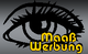 Schwarz-weißes Augenlogo mit gelbem Text "Maß Werbung" auf grauem Hintergrund.