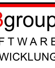 Logo mit Text "w3group SOFTWARE ENTWICKLUNG" in Schwarz und Rot mit schwarzem und rotem Streifen.